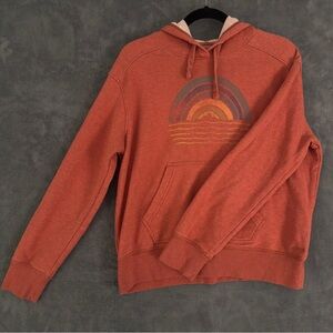 Prana Soft Orange Terry Cloth Hoodie Graphic Sun and Water Design Beach Surf